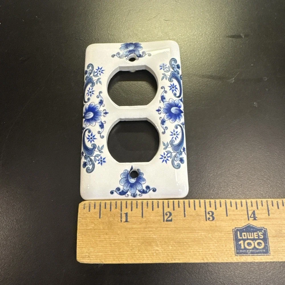 Vintage Porcelain Blue and White Floral Outlet Cover